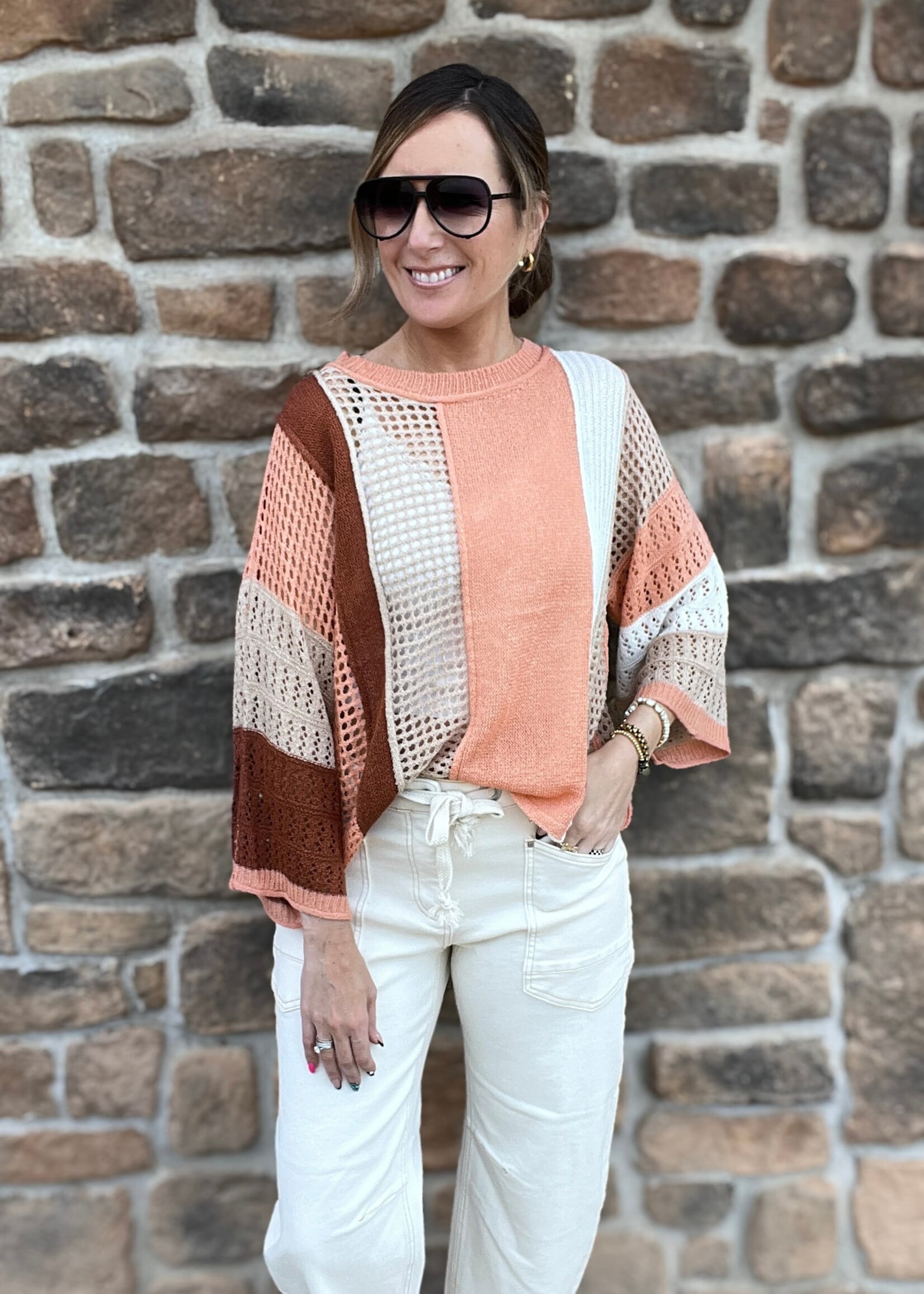 Coral Sunsets Striped Knit Top