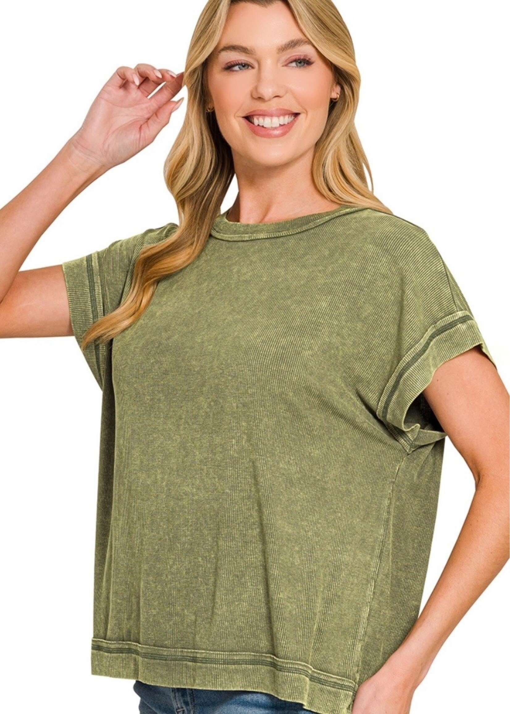 Rae Ribbed Acid Wash Tee