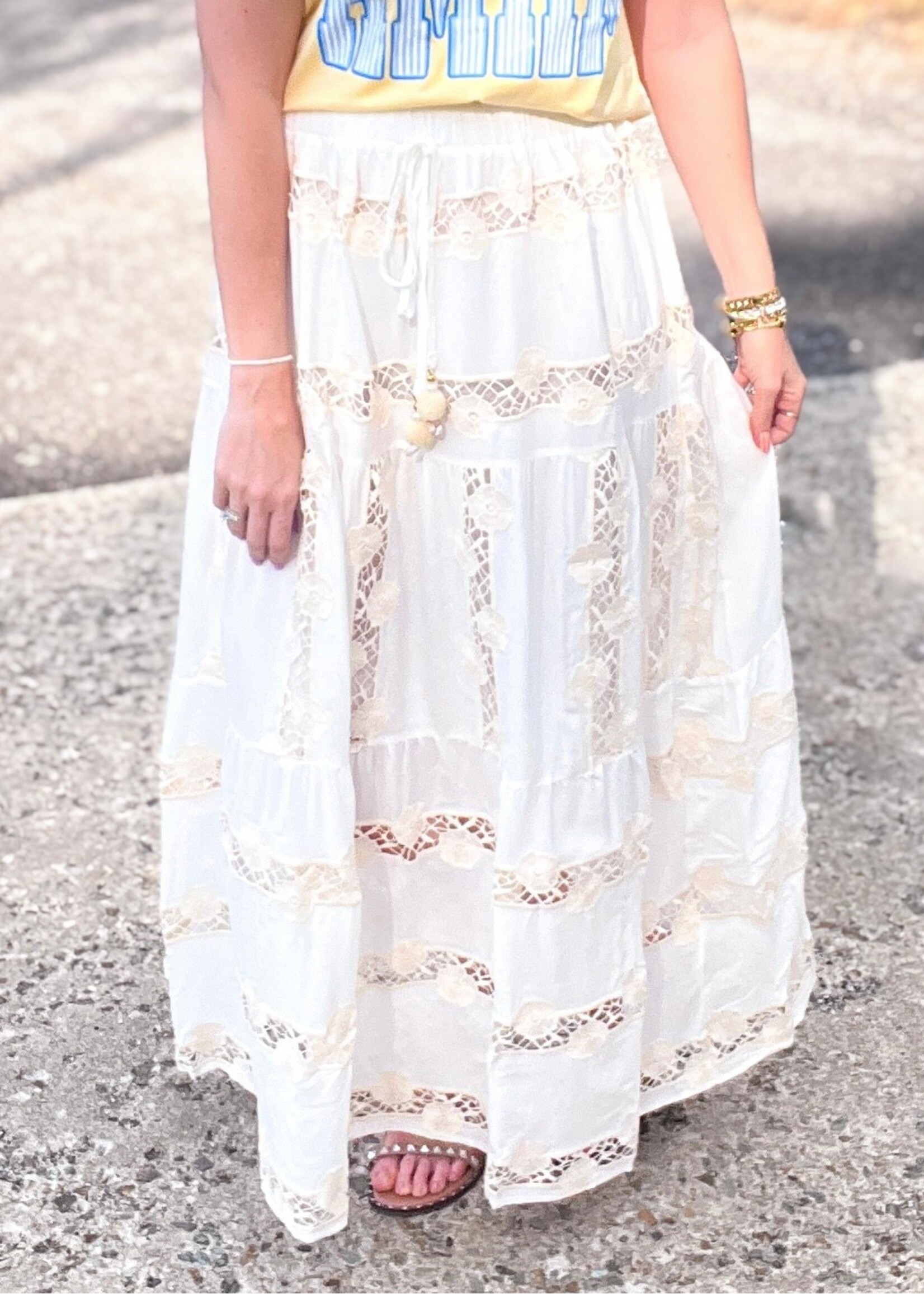 Ivory Lace Crochet Maxi Skirt