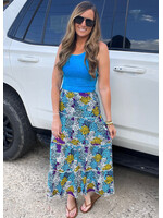 Blue Floral Tired Maxi Skirt