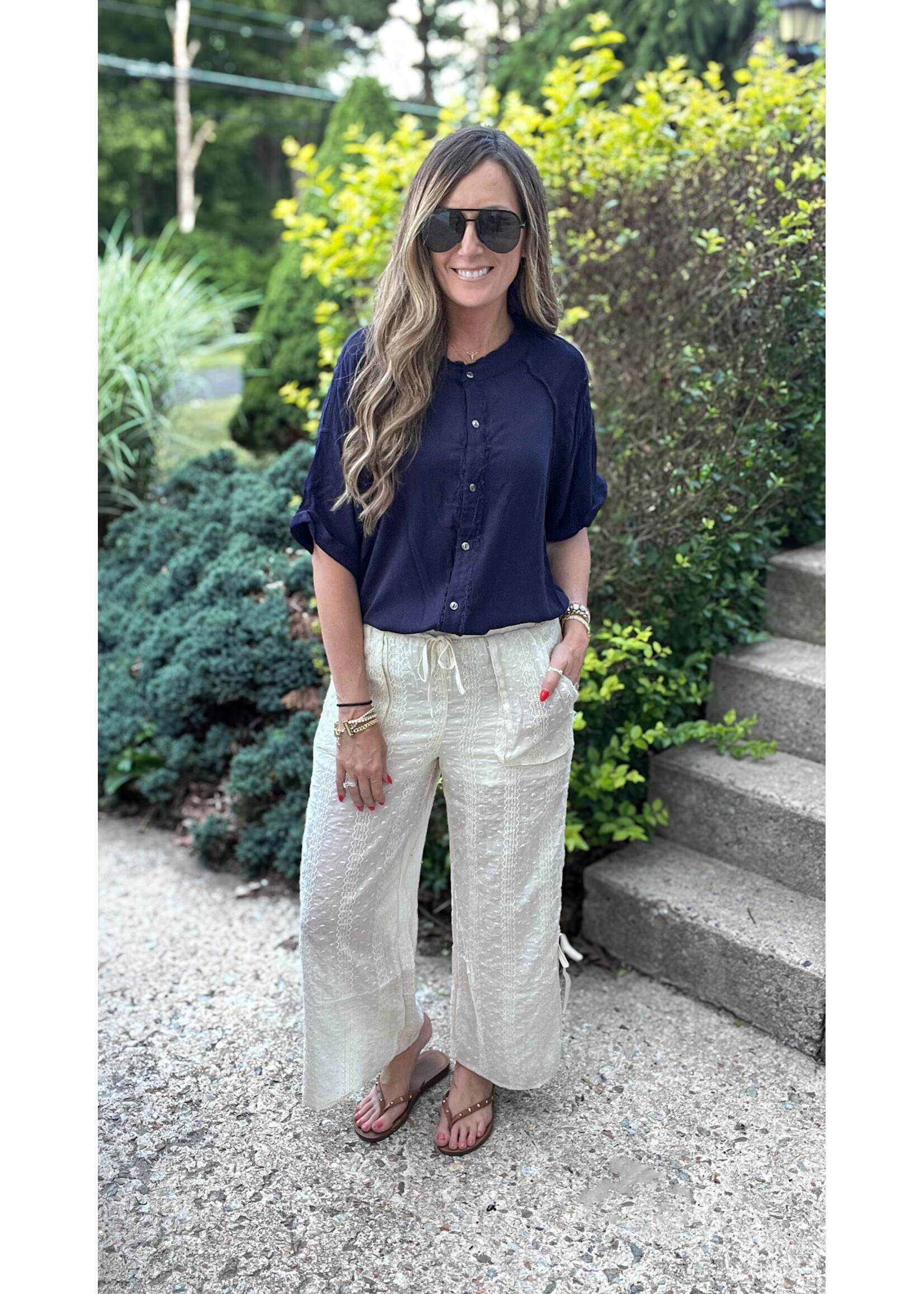 In Time Frayed Button Down Top