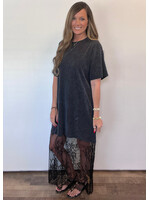 Midnight Mineral Wash & Lace T-Shirt Dress