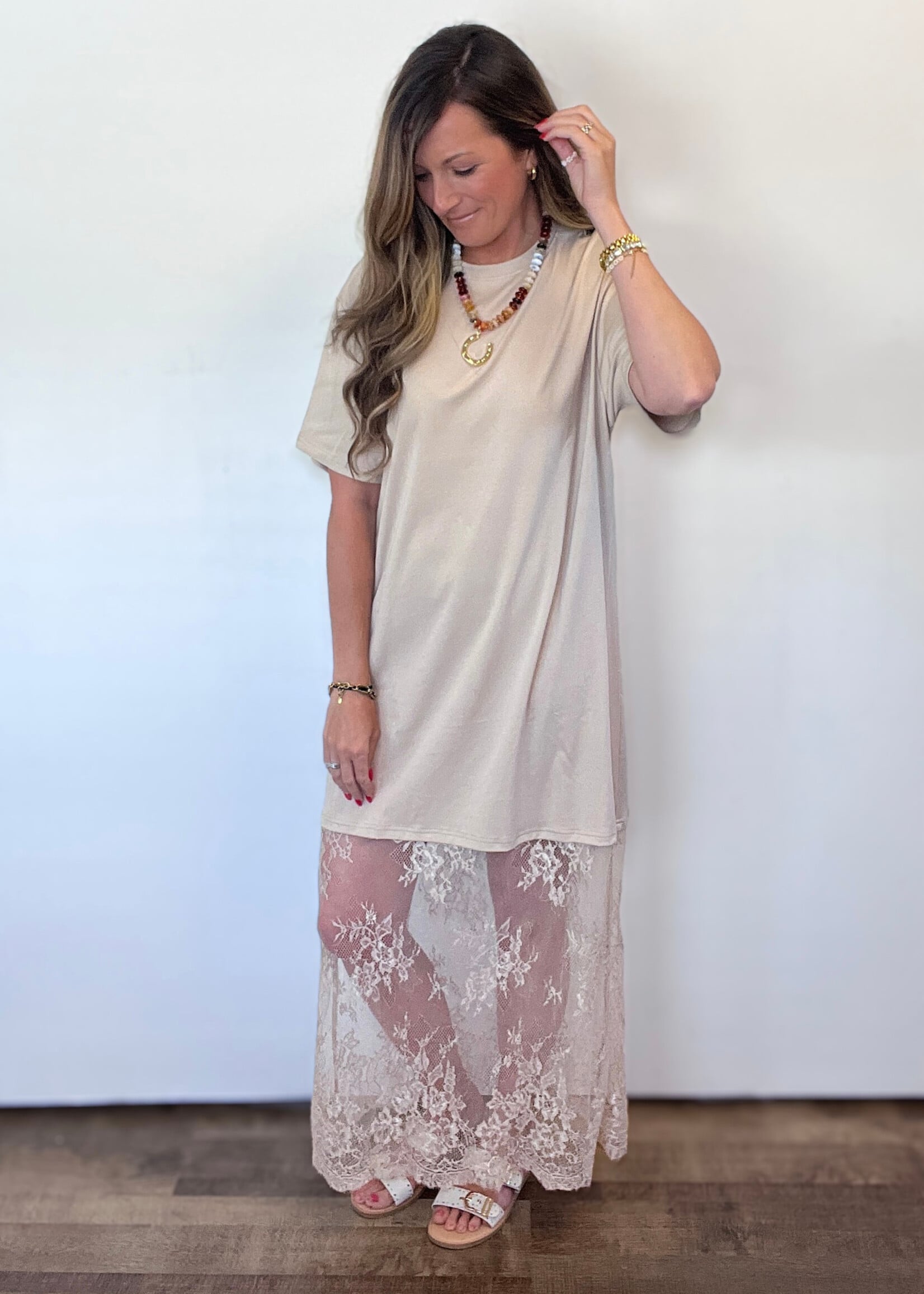 Midnight Mineral Wash & Lace T-Shirt Dress