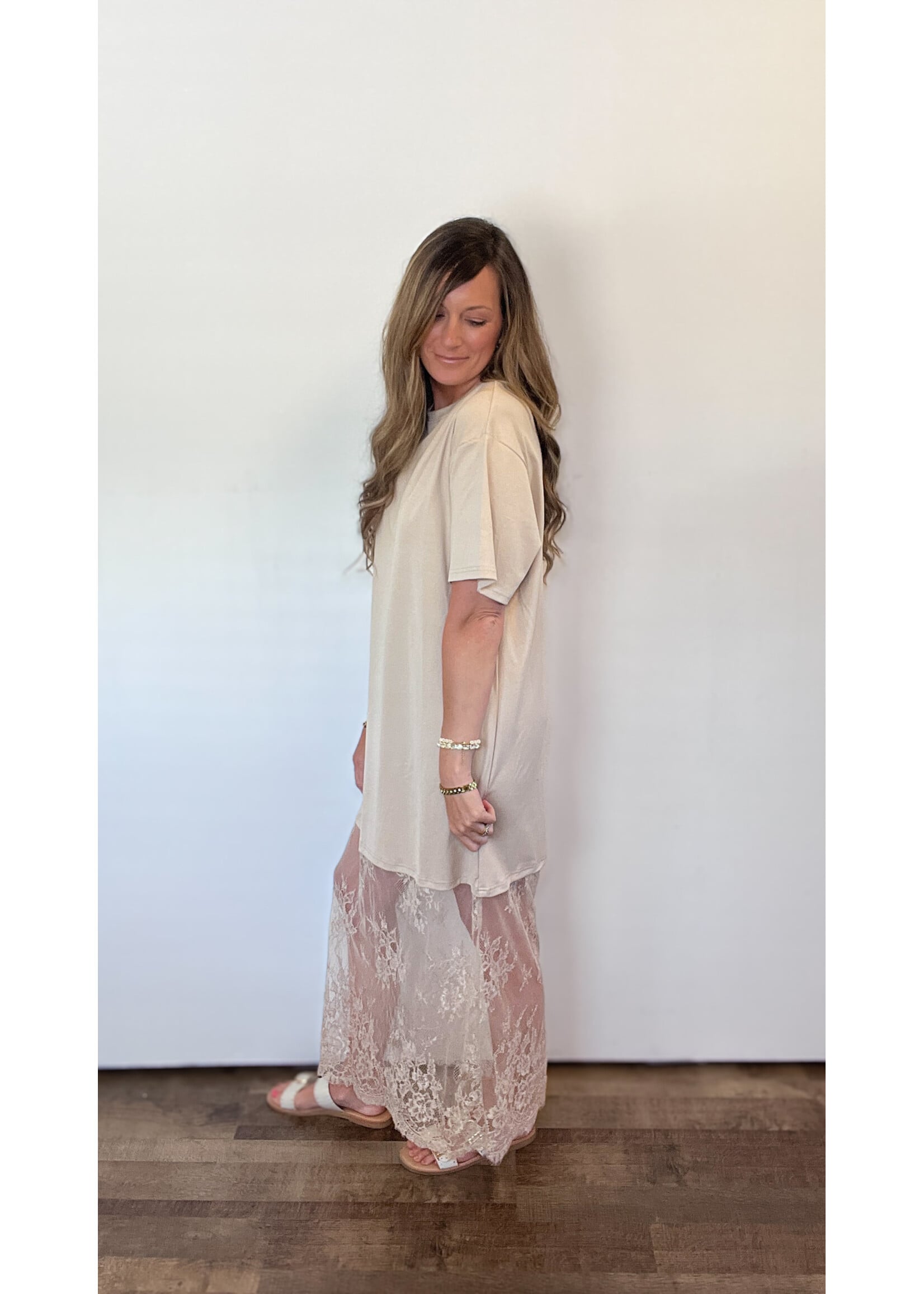Midnight Mineral Wash & Lace T-Shirt Dress
