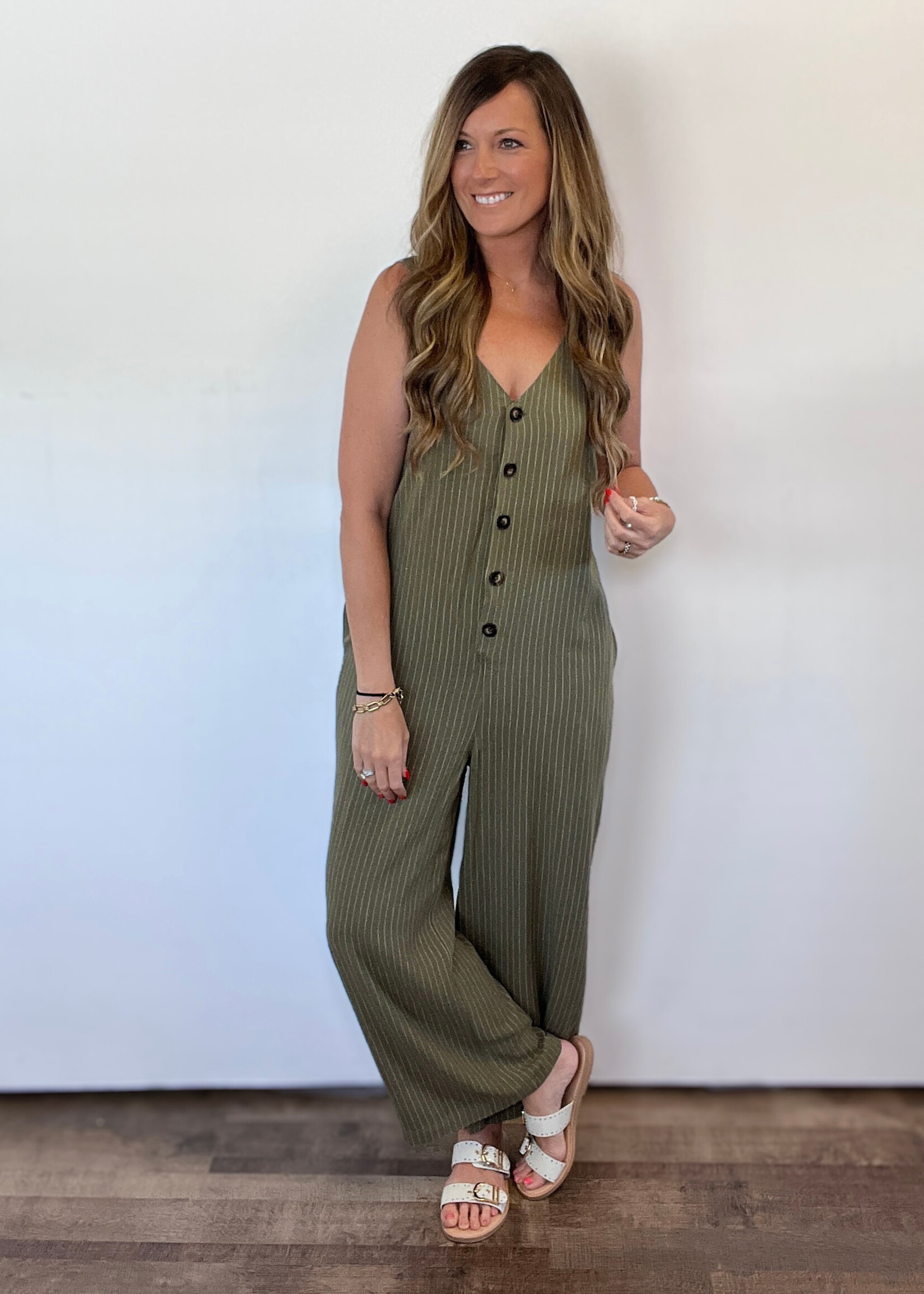 All Business Pinstriped Jumpsuit