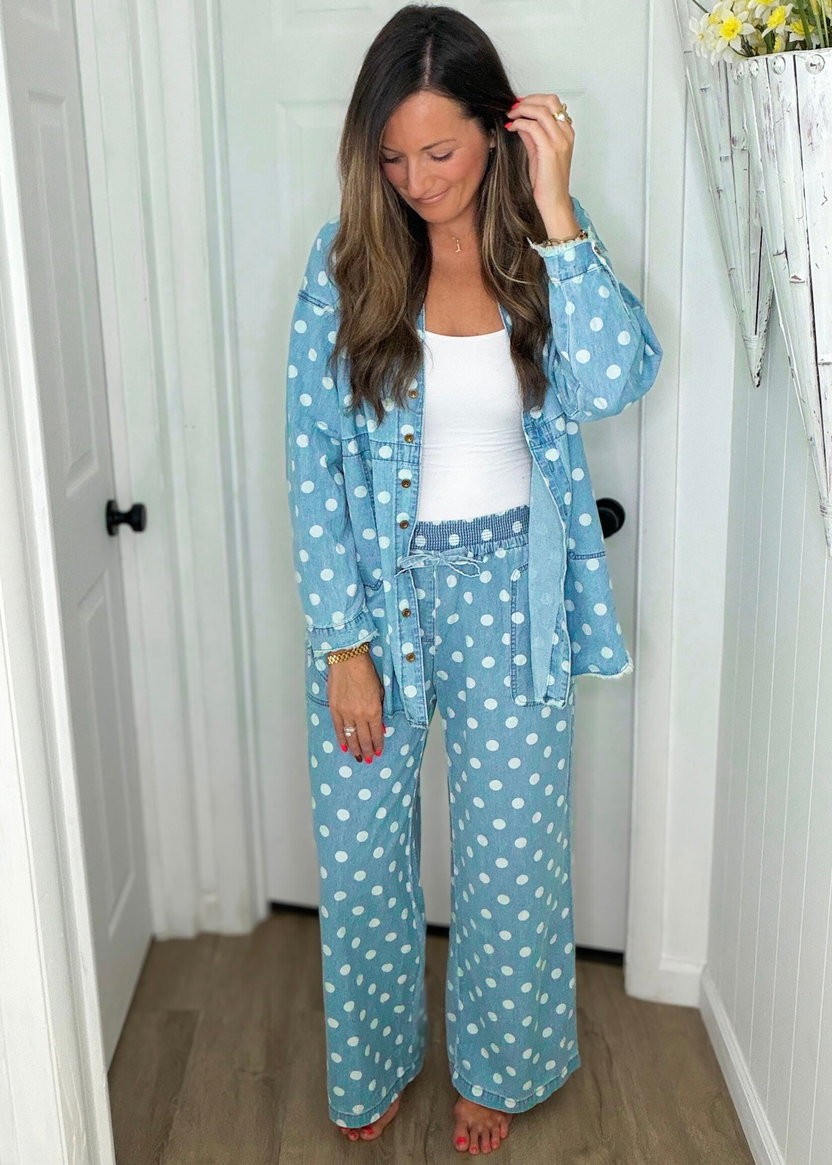 Polka Dot Chambray Jacket