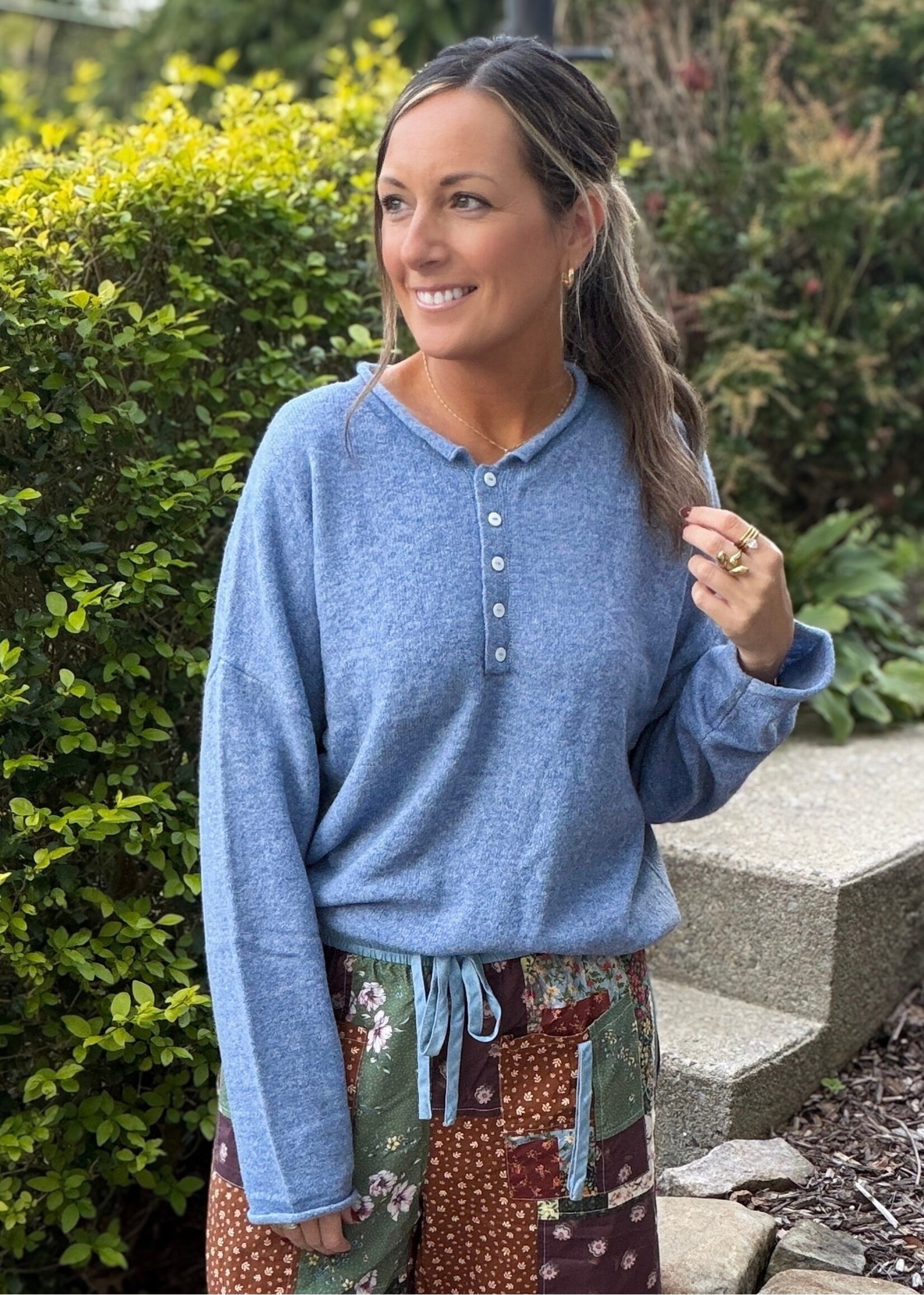 Drew Rolled Edge Henley Sweater