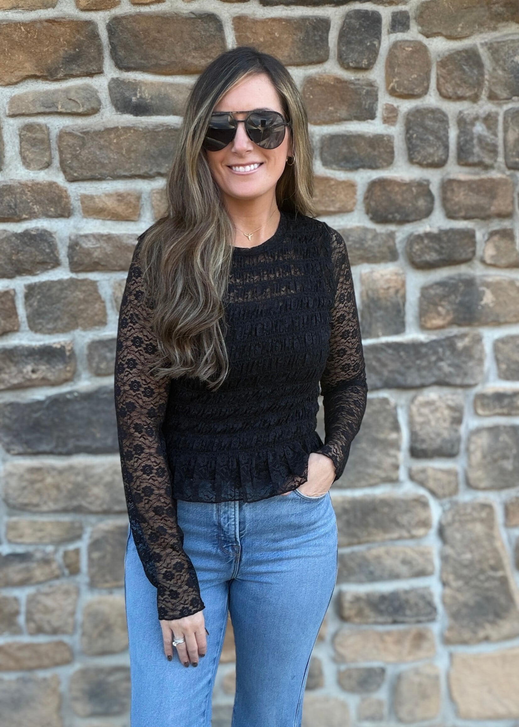 Lyla Smocked Bodice Lace Top