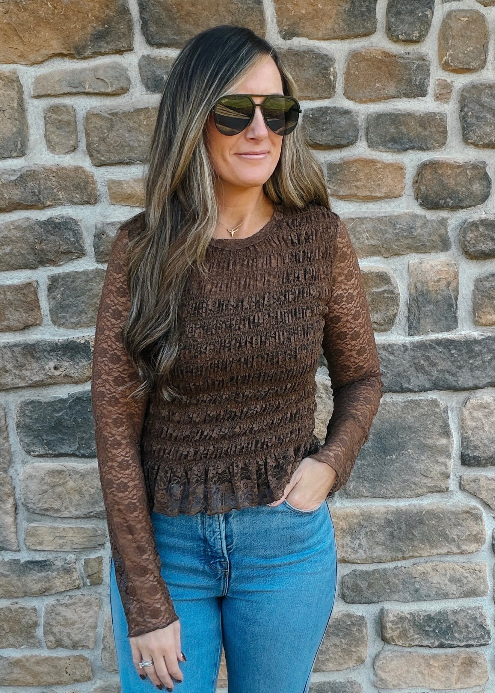 Lyla Smocked Bodice Lace Top