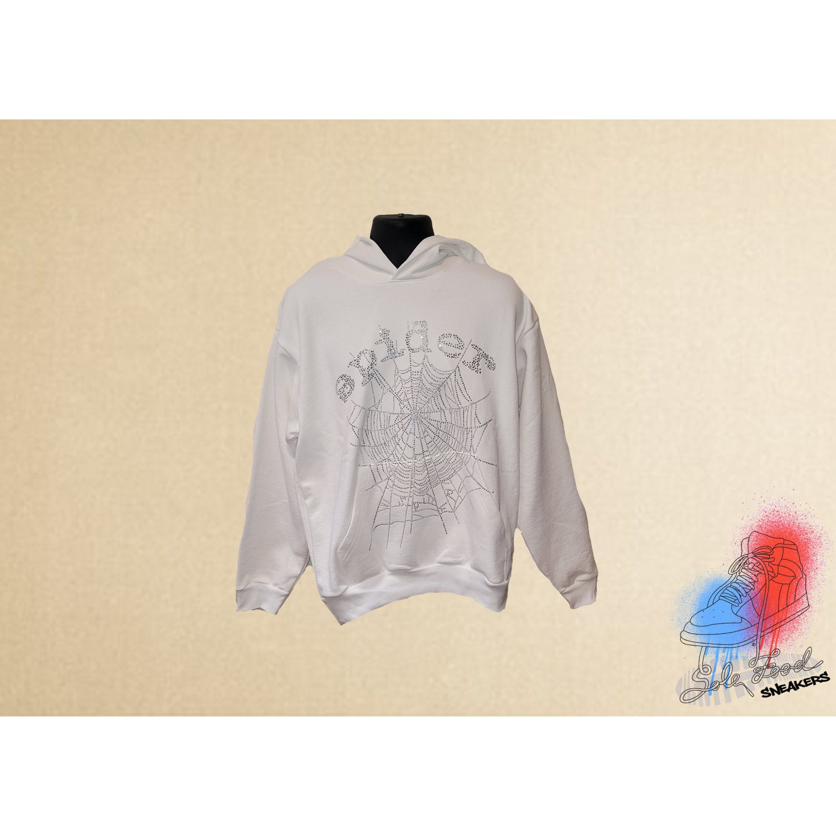 Sp5der Spider Rhinestone White Hoodie