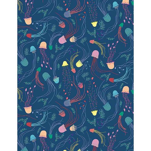 Dear Stella Fabrics Navy Seashell Mermaid Beach Fabric Shell We Dance Dear Stella Cotton Qtr yd