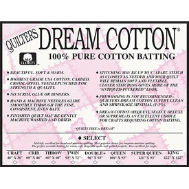 Quilters Dream WHITE select 100% cotton batting QUEEN