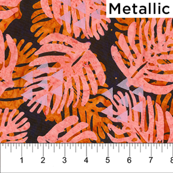  Banyan Batiks - Tapa Cloth Leaf / Metallic / 80253-57 Orange