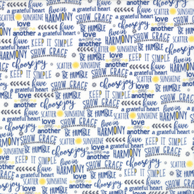  Moda Fabrics - Harmony / Positive Words /  Blue / 5696-11