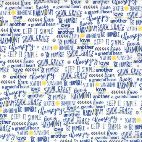 Moda Fabrics - Harmony / Positive Words /  Blue / 5696-11