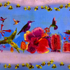 Clothworks - Flower Talk - Masha D'yans - Birds & Bee Stripe / Periwinkle / y3008-85