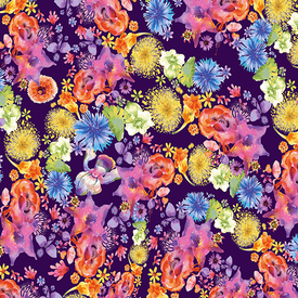  Clothworks - Flower Talk - Masha D'yans - Rainbow Floral / Indigo / y3010-117