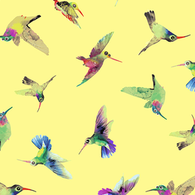 Clothworks Clothworks - Flower Talk - Masha D'yans - Hummingbirds / Yellow / y3011-8