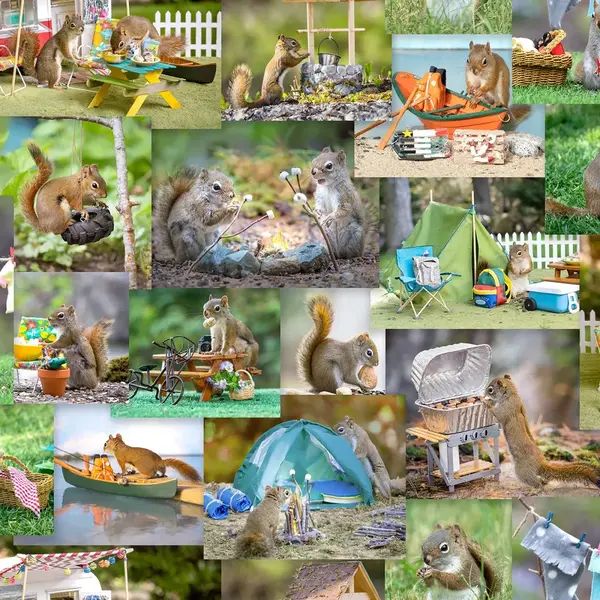 Clothworks Clothworks - The Secret Life of Squirrels / Bright Collage  / Y3778-56