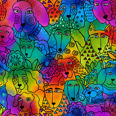 Laurel Burch - Kindred Canines / Watching You / Y3706-55 / Multi Color