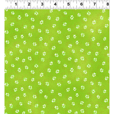Laurel Burch - Kindred Canines /  Paw Prints /  Y3711-19M / Dark Lime Metallic