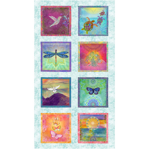 Clothworks - Zen / 24" Panel w/9" Blocks Y3760-103 Light Teal
