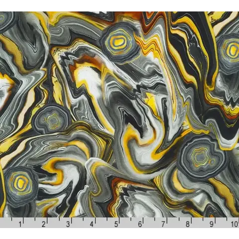 Robert Kaufman Fabrics - The Gem Collector / Marble Swirl / Pewter Gray Yellow