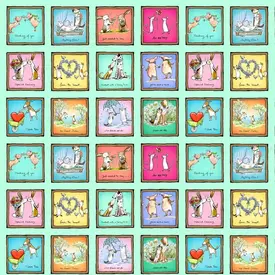 Clothworks Clothworks - Anita Jeram  / From The Heart / Love Squares / Y3357-100 Light Turquoise