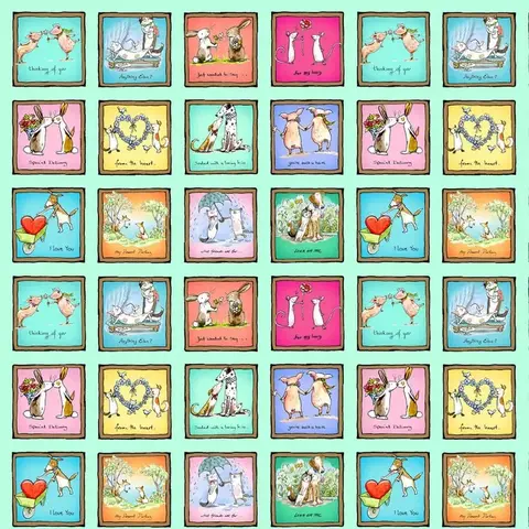 Clothworks - Anita Jeram  / From The Heart / Love Squares / Y3357-100 Light Turquoise