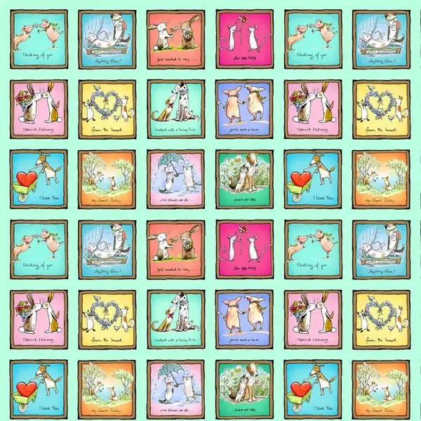 Clothworks Clothworks - Anita Jeram  / From The Heart / Love Squares / Y3357-100 Light Turquoise