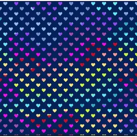 Clothworks Andover - Mini Hearts / Rainbow / Navy / A-9793-K