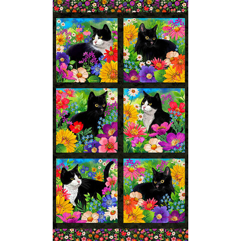 Northcott - Hide And Seek / PANEL 24" x 43" / Flower Cats / DP27645-99