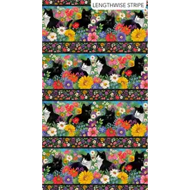Northcott Fabrics Northcott - Hide And Seek / Border Print / Flower Cats / DP27646-99