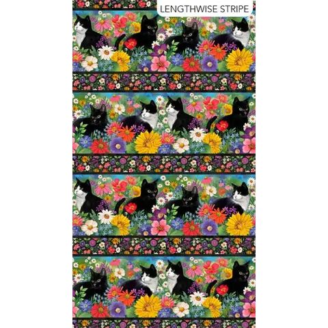 Northcott - Hide And Seek / Border Print / Flower Cats / DP27646-99