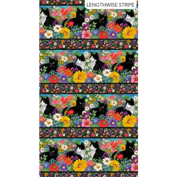 Northcott Fabrics Northcott - Hide And Seek / Border Print / Flower Cats / DP27646-99