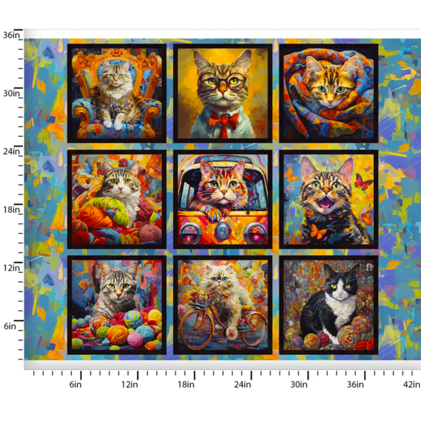 Ivan Guaderrama 3 Wishes Fabrics - Purrfectly Playful / PANEL 36' / Cat Portrait /22969