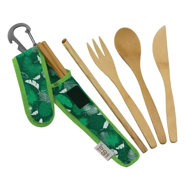  To-Go Ware -  Premium Bamboo Utensil Kit / Green Tropics