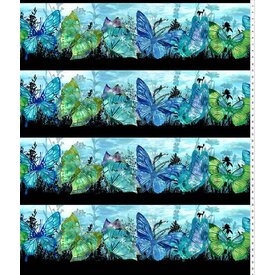 In The Beginning Fabrics Jason Yenter -  Elysian / Butterfly Border  / Blue Green /  1JYN-2