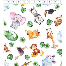 In The Beginning Fabrics Jason Yenter -  Jungle Friends / Animals Tossed / White 4JF-1