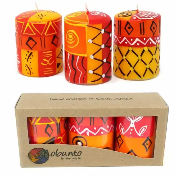  Global Crafts - Nobunto Hand Painted Votive Candles (3pc) / Zahabu Design