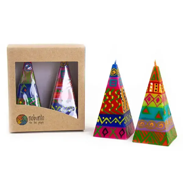  Global Crafts - Nobunto Hand Painted Pyramid Candles (2pc) / Shahida Design