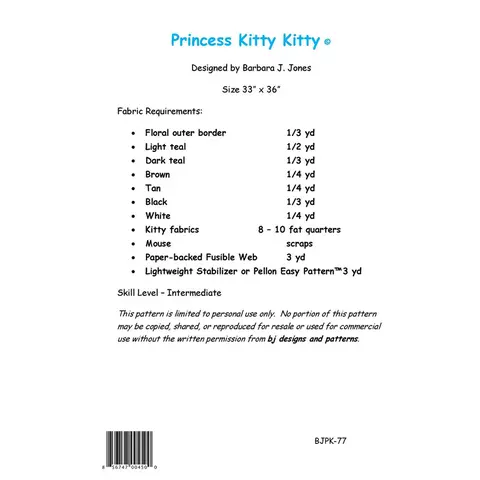 Appliqué Pattern Paper - Princess Kitty Kitty