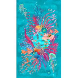  Robert Kaufman - PANEL - Oceanica / 22404-70 Aqua / 24" x 44"
