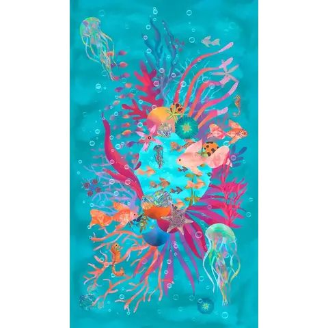 Robert Kaufman - PANEL - Oceanica / 22404-70 Aqua / 24" x 44"