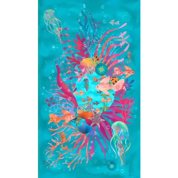  Robert Kaufman - PANEL - Oceanica / 22404-70 Aqua / 24" x 44"