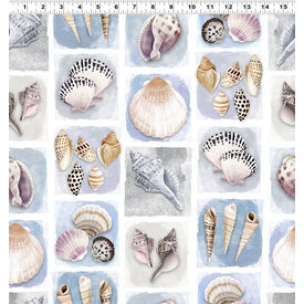 Clothworks Clothworks - Seashell Wishes / Digital / Shell Tiles / Y3464-87  / Blue