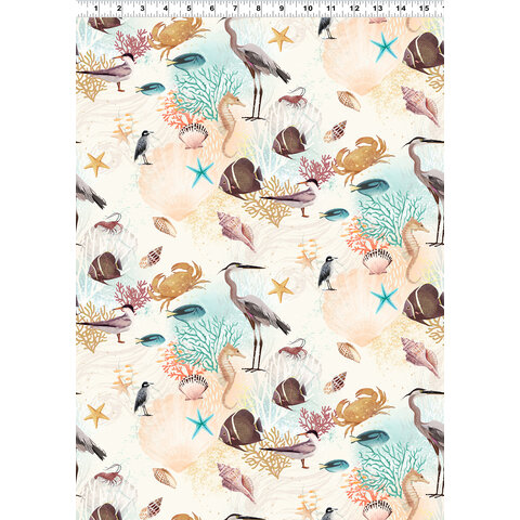 Clothworks - Seashell Wishes / Digital /  On Sand / Y3465-55 / Cream