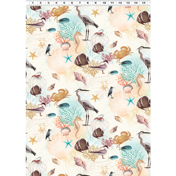 Clothworks Clothworks - Seashell Wishes / Digital /  On Sand / Y3465-55 / Cream