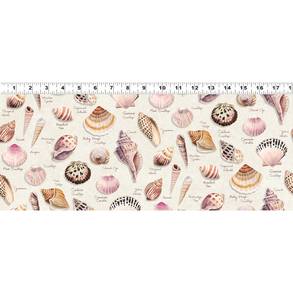 Clothworks Clothworks - Seashell Wishes / Digital /  Tossed Shells / Y3466-11 / Cream