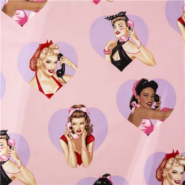 Alexander Henry Alexander Henry - Dial L-O-V-E Heart Pin up Girls Fabric